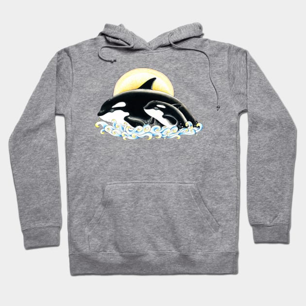 Orca Killer Whales Family Ink Drawing Hoodie by Seven Sirens Studios